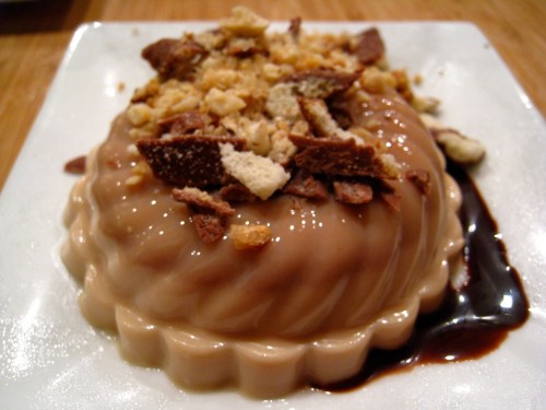 Cocoa bean panna cotta with a crushed Whoppers-esque garnish (photo by TK)