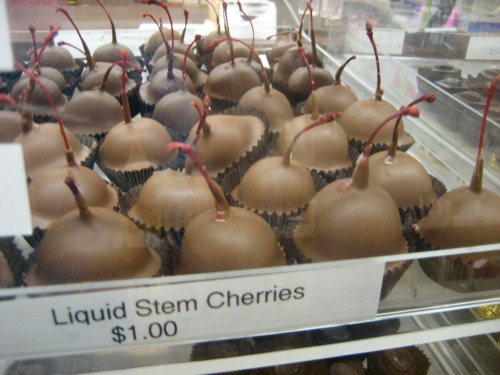 Chocolate covered cherries at a confectionary