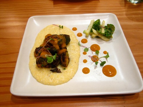 img_4047 Grits smoked with hickory, fried brussels sprouts with parsley and apple barbecue