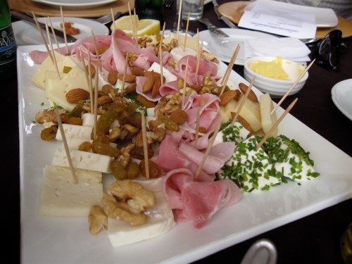 A typical appetizer plate of cheeses, meats and nuts, Kuchen Haus, Santiago