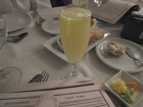 Pisco sour with green chiles at Cafe Turri, Valparaiso, Chile