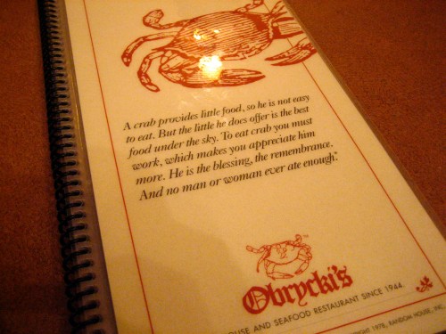 IMG_4821 Obrycki's menu
