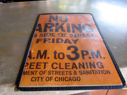 No parking baby, on the back of the menu at Clutch