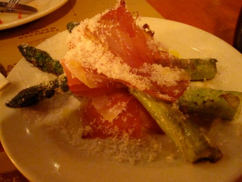 Asparagus al forno, speck and Parmigiano-Reggiano